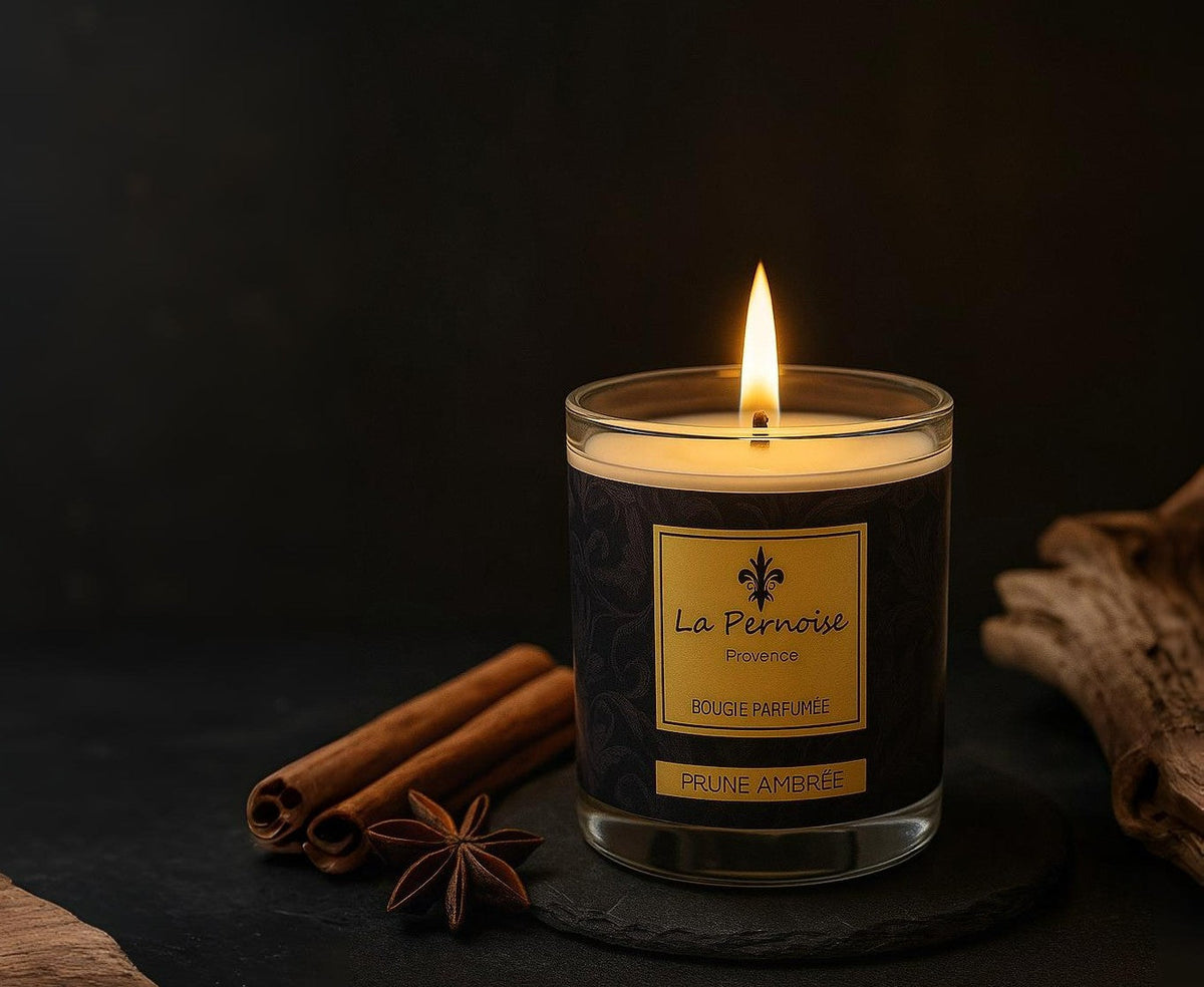 Bougie parfumée à l'ambre, Bois d'ambre, cire végétale