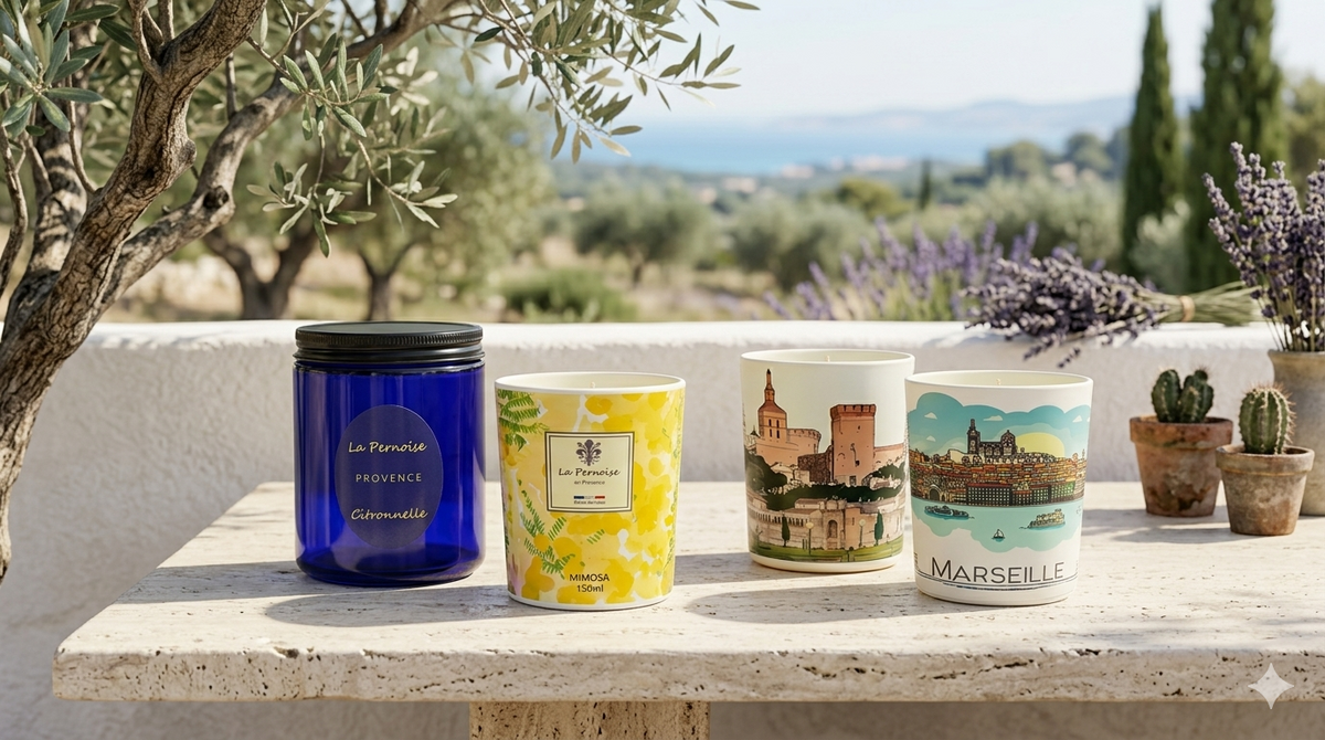 Bougies parfumées naturelles à la cire végétale, coulées à la main en Provence